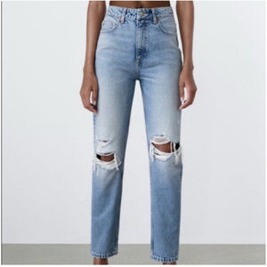 Zara High Waisted Distessed Classic Tapered Mm Jeans
